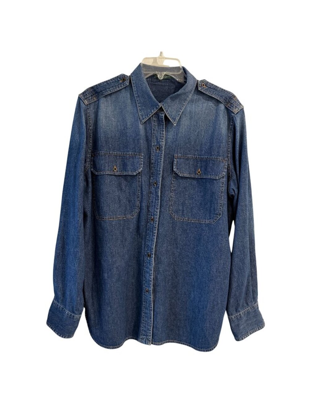 Vintage Lauren Ralph Lauren Size M Button Up Denim Shirt With Epaulets